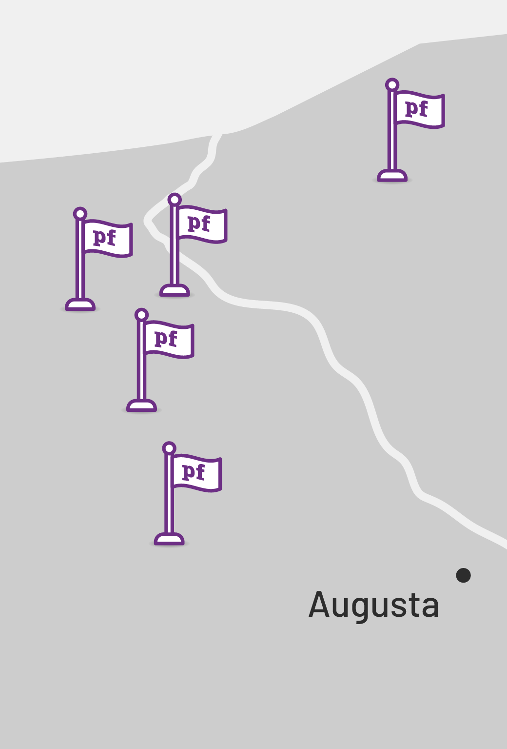 A zoomed in map of Georgia and South Carolina shows Easy Mile Fitness's Planet Fitness Clubs in the Augusta area.