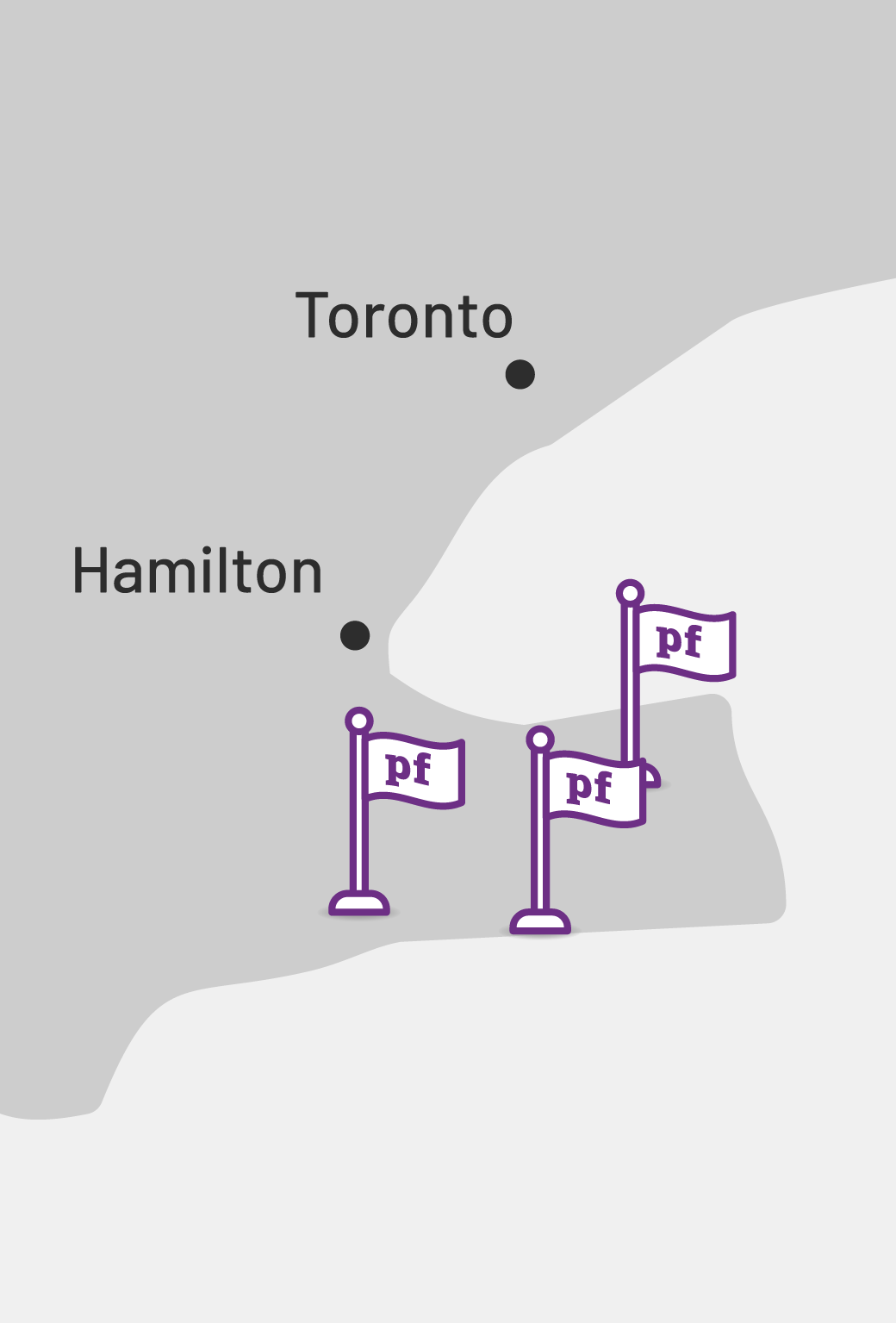 A zoomed-in map of Ontario shows Easy Mile Fitness's Planet Fitness Clubs in the Toronto area.
